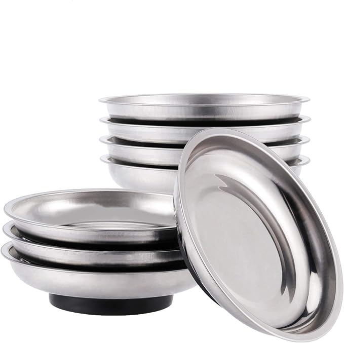 8 PCS Magnetic Bowls 6 Inches, Magnetic Trays Set Round, Stainless Steel Magnetic Parts Tray Set for Bolts, Pins, Screws, Nuts, Small Parts Tools Organization for Workshop, Garage, Craft Room