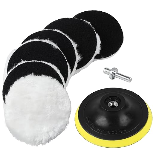 6 Piece 4 Inch Wool Buffing Pad, for Car Polishing and Waxing, Painting Tabletops, Old Leather Sofas, Tile PolishingDrill Buffer Connecting M10 Drill Adapter, Buffing Pads