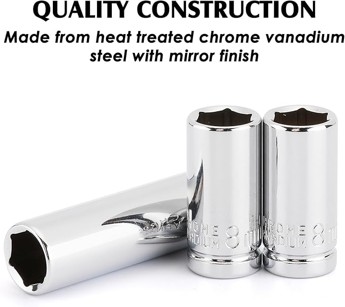 MIXPOWER 4PCS 1/4"Drive 8mm Deep&Shallow Socket, 6 Point, Cr-V Steel, 8mm