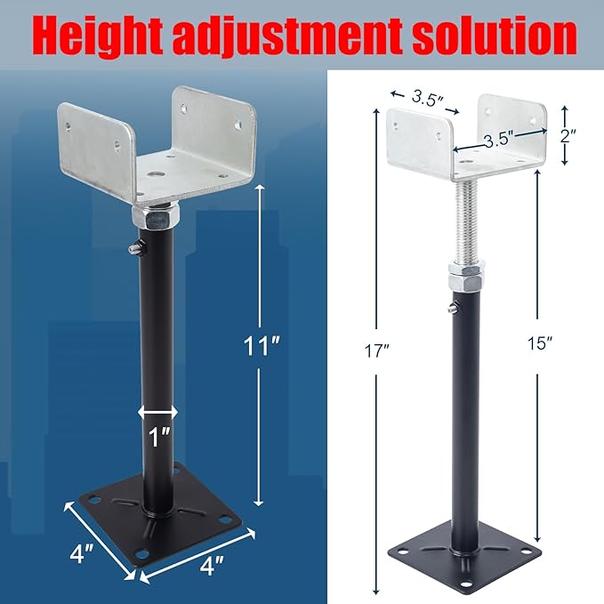 4 Pack U-Shaped Floor Jack for 4x2, 4x4, 4x6 Joists - Adjustable Steel Telepost with U-Head, Mini Screw Jack, Post Jack.11-15 Inch Adjustment Range
