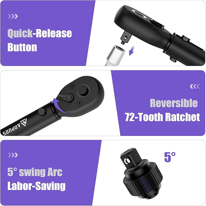 1/4 Inch Drive Click Torque Wrench, 20-240 in.lb/2.3-27.1 Nm, Aluminum Adjustable Inch Pound Tool with 72 Tooth, Dual Range Scales, Small Bike Torque Wrench for Bicycle Maintenance