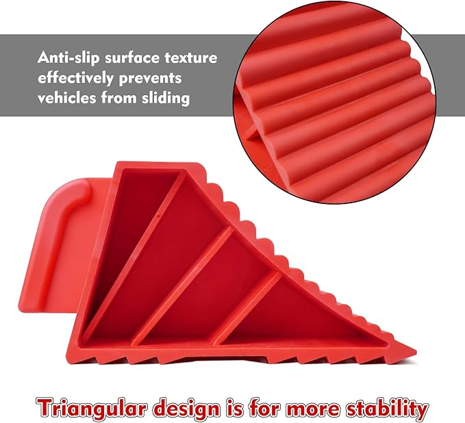 Donext Wheel Chocks Rubber Heavy Duty, Tire Chocks for Travel Trailers, RV, Camper, and Trucks 4-Pack, Red