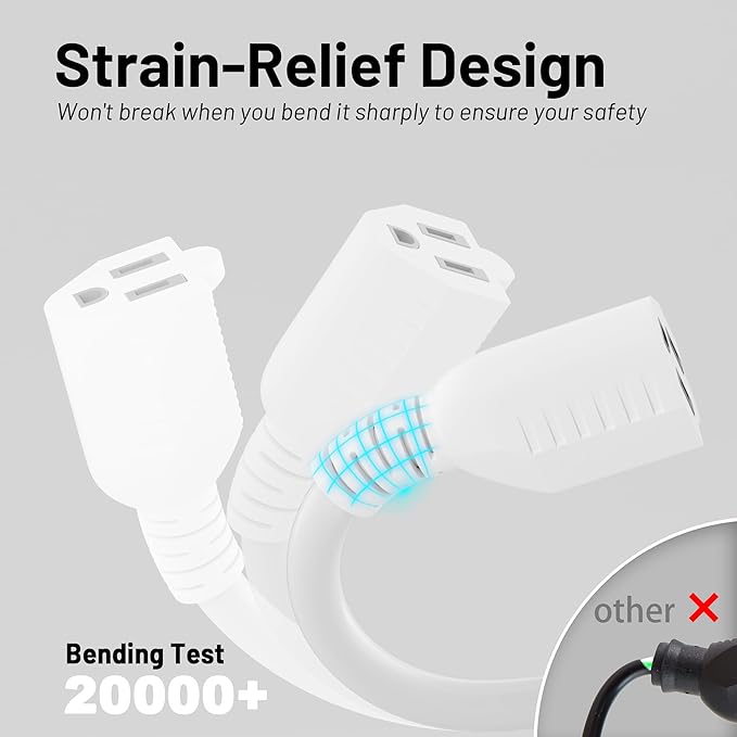 16/3 White Indoor Outdoor Extension Cord 6 Ft Waterproof, Extension Cord with 3 Prong Grounded Plug,13A 1625W 16AWG SJTW, Flexible Weatherproof Power Cable