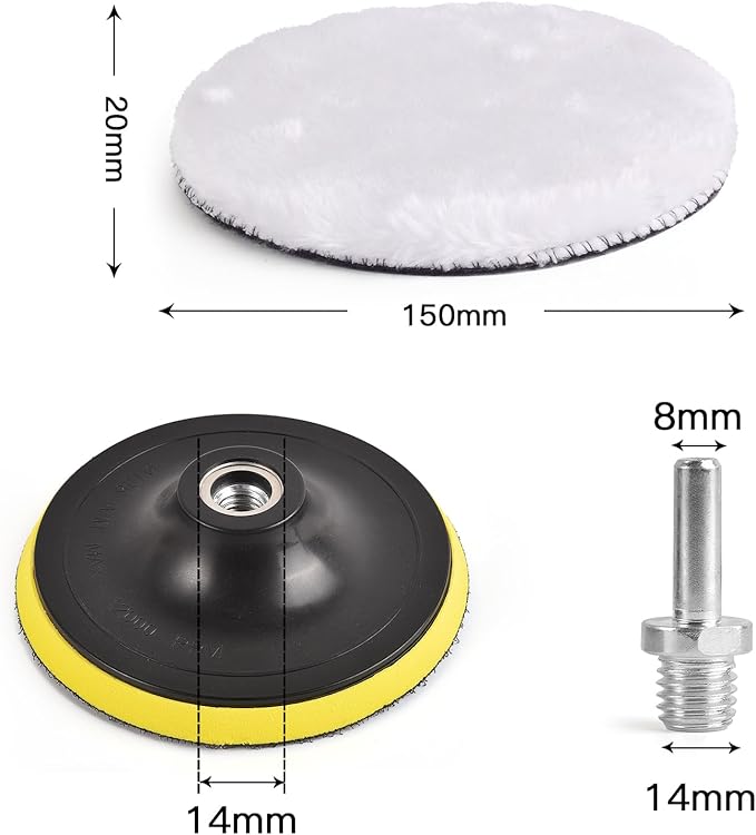7 Pcs 6 Inch (150 mm) Wool Polishing Buffing Pad Car Polisher Buffer Drill Attachment with M14 Drill Adapter