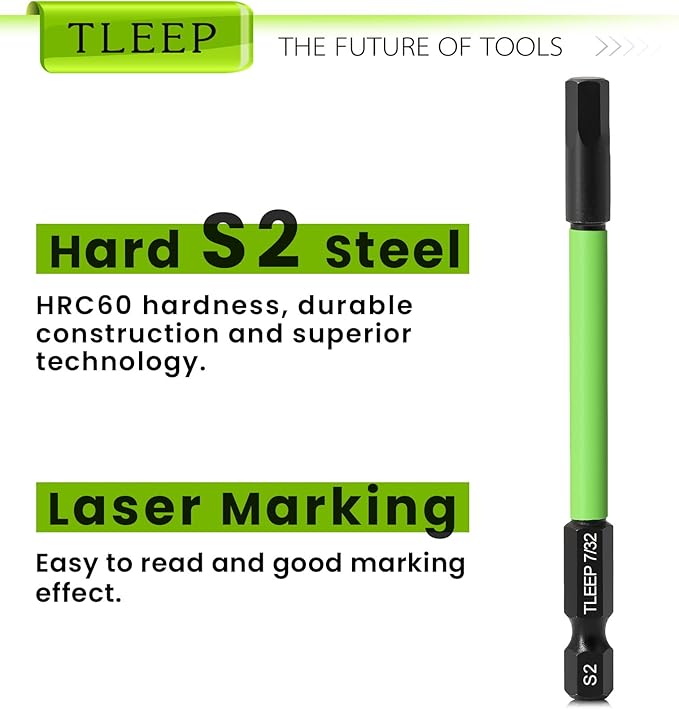 3.5" Long 1/4" Hex Head Allen Wrench Drill Bits, SAE 7/32" Impact Driver Bit Set, Magnetic Tips Magnetic Screwdriver Bits Hex Drill Bit Set, S2 Steel, New Version Hex Keys with Storage Case