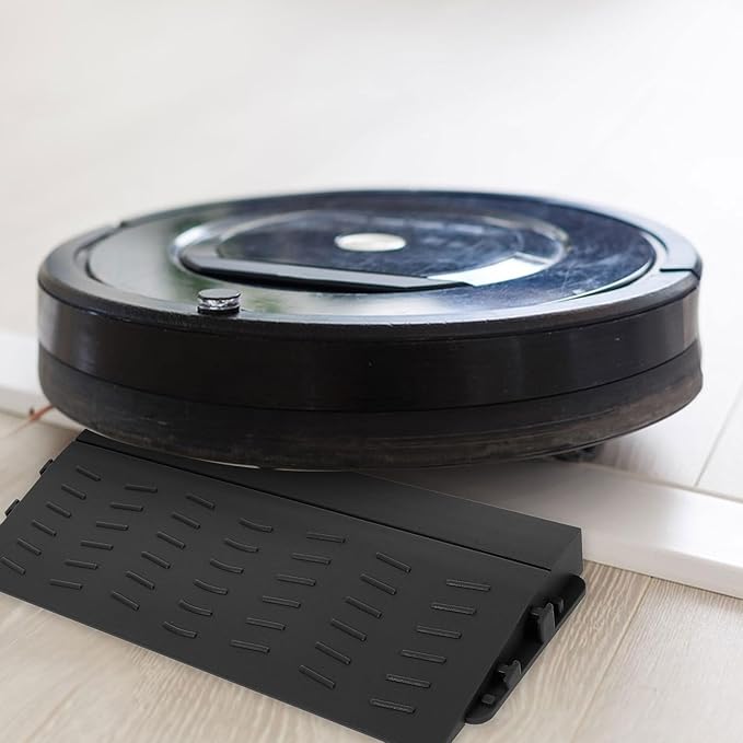 Cabilock Robot Vacuum Threshold Ramp, 7.9" Modular Rubber-Like Plastic Splicing Ramp for Doorways, 0.8" Rise Step Protector Compatible with Roborock, Narwal (Black)