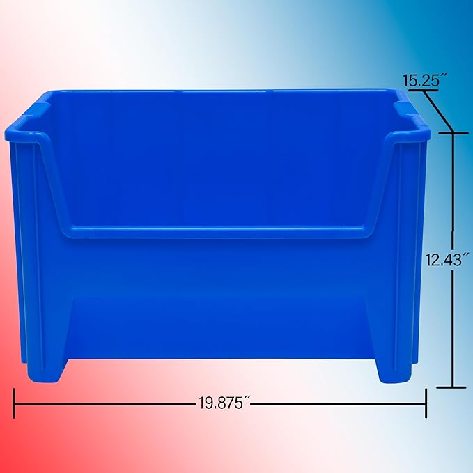 Akro-Mils 13017 Stak-N-Store Heavy Duty Stackable Open Front Plastic Storage Container Bin, (15" x 20" x 12-1/2"), Blue, (3-Pack)
