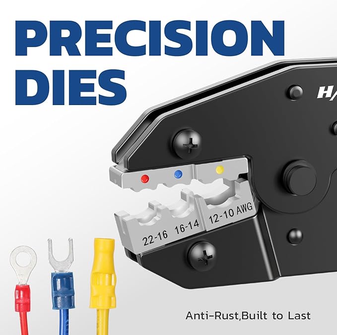 haisstronica Crimping Tool for Insulated Electrical Wire Connectors-AWG 22-10 Ratchet Crimper Tools-Racheting Wire Crimping Tools-Available for Insulated Connectors and Wire Terminal HS-9327