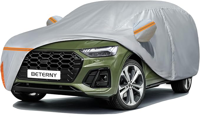 Car Cover for 2009-2025 Audi Q5/SQ5, Waterproof Custom-fit All Weather Sun Rain UV Dust Snow Protection Outdoor Q5 Full Car Cover with Door Zipper and Cotton Lining-Gray