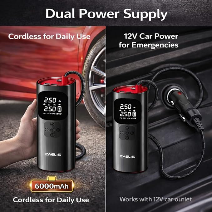 Tire Inflator Portable Air Compressor - 3X Faster 150PSI Air Pump for Car Tires, 12V DC Cordless Tire Inflator with LED Light & Digital Pressure Gauge, Electric Pump for Car, Bike, Motor, Ball