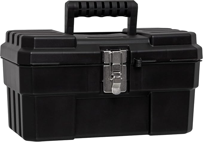 Akro-Mils 09514 ProBox 14-Inch Plastic Toolbox for Tools, Hobby or Craft Storage Toolbox with Removable Tray, 14-Inch x 8-Inch x 8-Inch, Black