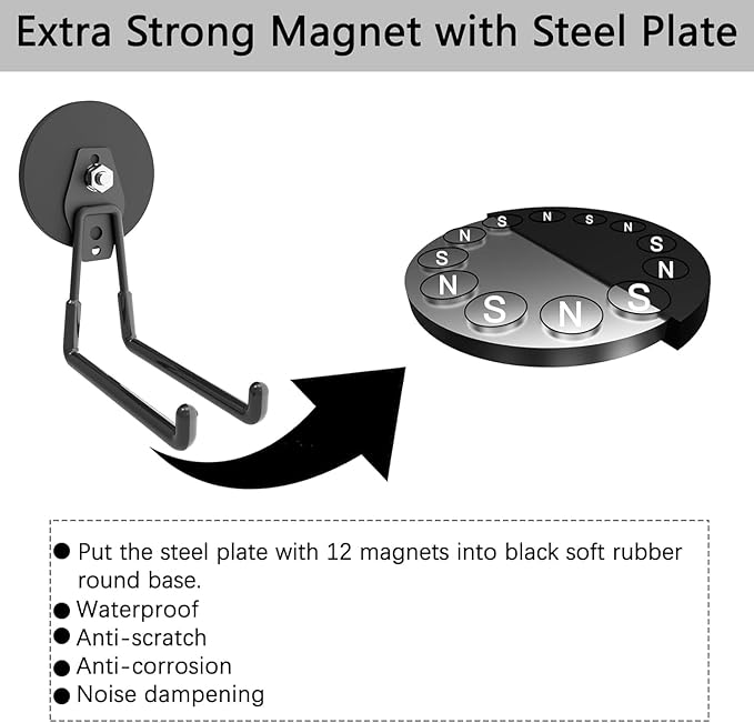 Heavy Duty Magnetic Hooks, Garage Hook, Anti-Slide Garage Hanger, Magnetic Mounting for Garden Tools, Hose, Power Drill, Steel Pegboard, Workshop (8 Pack)