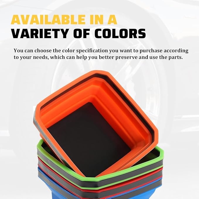Collapsible Magnetic Car Parts Tray, Foldable Silicone Tool Tray with Magnetic Base, Double-Side Magnet Bowl for Auto Bolts, Screws, Nuts, Small Metal Parts, Universal Fit (Green)