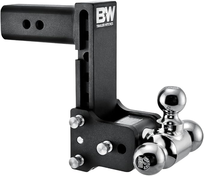 B&W Trailer Hitches Tow & Stow Adjustable Trailer Hitch Ball Mount - Fits 2.5" Receiver, Tri-Ball (1-7/8" x 2" x 2-5/16"), 7" Drop, 18,000 GTW - TS20049B