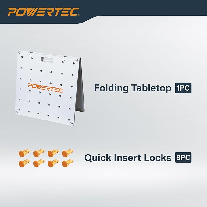 POWERTEC 72309 Arachni-Flex 24" x 48" PVC Waterproof Foldable Workbench Tabletop w/Carrying Bag - Portable Work Surface with Pre-drilled Dog Holes & Quick-Insert Locks, Ideal for Working Projects