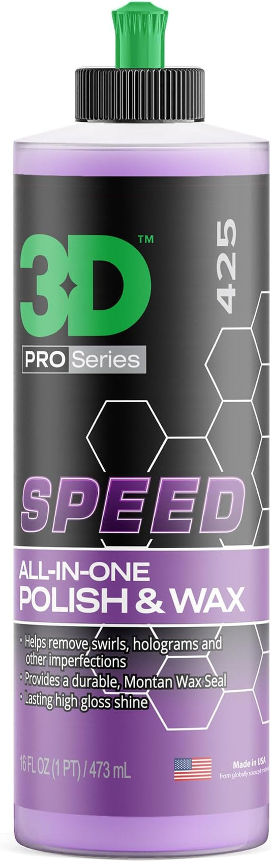 3D Speed All-In-One Polish & Wax – Scratch & Swirl Remover, Clear Coat Safe Paint Sealant – High Gloss Finish, Easy Application – 16oz – Made in USA