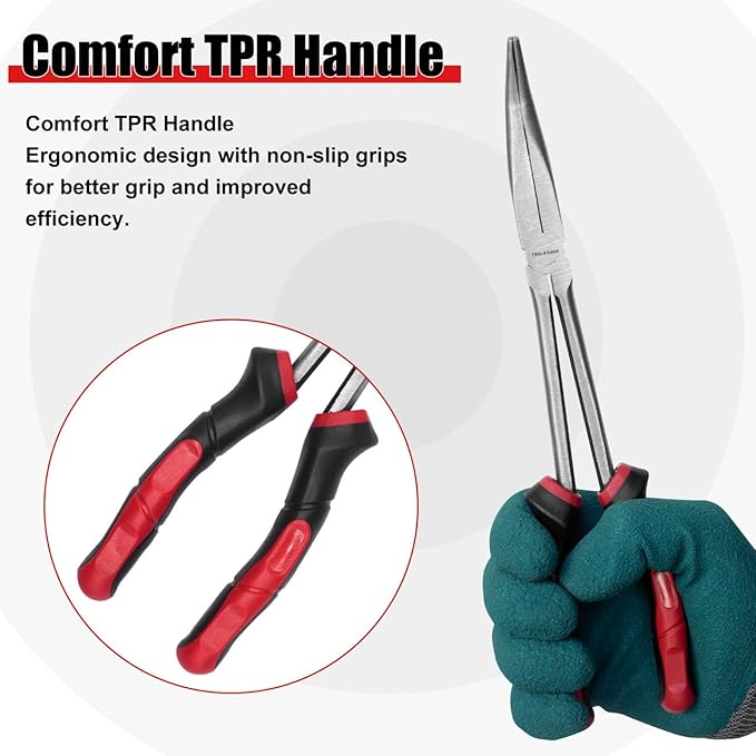 TOOLEAGUE 4Pcs Extra Long Needle Nose Pliers Set,11" Long Reach Straight,45/90 Degree Bent Nose,Diagonal Pliers Craft Repairing Tool