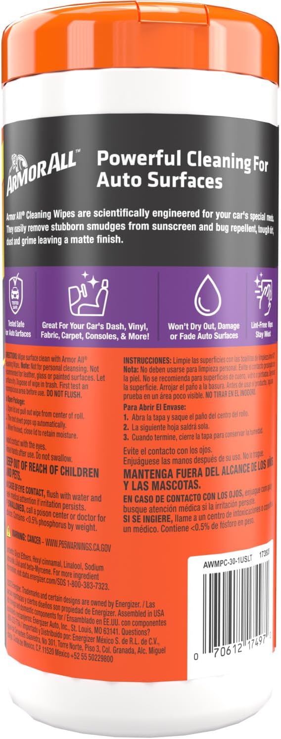 Armor All Interior Car Cleaning Wipes, Car Wipes for Dirt and Dust, 30 Count