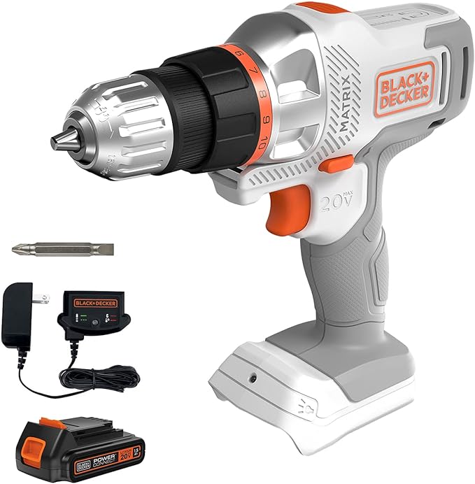 BLACK+DECKER 20V MAX Matrix Cordless Drill/Driver Kit, White (BDCDMT120WC1FF)