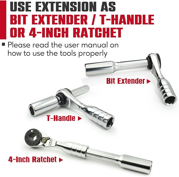 CROM 1/4-inch Mini Ratchet Wrench - Use As 1/4 Bit Ratchet, Extender, T-Handle Or 4-Inch Micro Ratchet, Reversible Switch, Magnetic Bit Retention, Small EDC Wrench To Fit In Tight Space