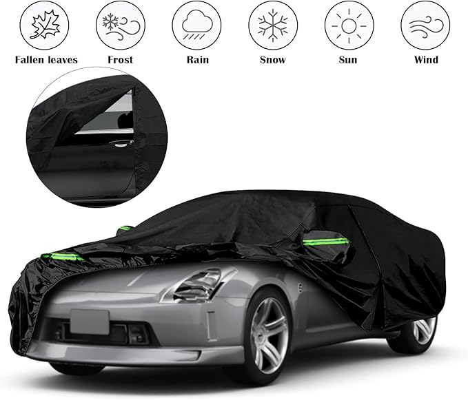 Waterproof Car Covers Replace for 2003-2009 Nissan 350Z, 6 Layers with Inner Cotton Liner Custom-Fit Outdoor All Weather Full Car Covers with Zipper Door for Snow Rain Dust Hail Protection