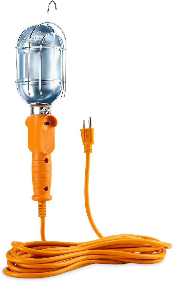 [ETL Listed] Cable Matters 25ft LED Drop Light with Extension Cord, Outlet, Magnetic Base and Built-in Handle in Orange - 1200 Lumen Work/Trouble Light for Garage, 16 AWG Extension Cord