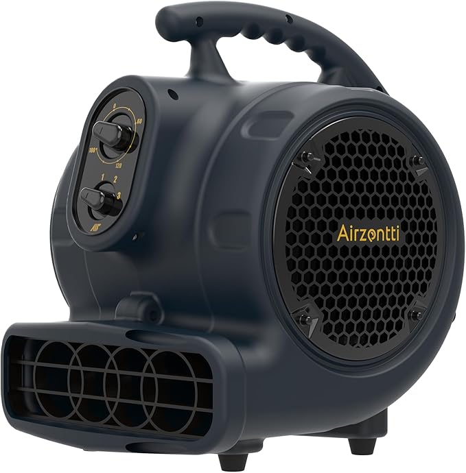 1/4 HP 1100 CFM Industrial Air Mover Blower Fan, High Velocity Floor & Carpet Dryer, 3-Speed Heavy Duty Utility Fan with 3-HR Timer for Water Damage Restoration, ETL Listed - Charcoal Blue