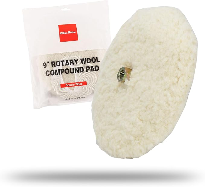 Maxshine 9” Rotary Wool Buffing Pad – Professional 100% Wool Cutting & Polishing Pad – Ideal for Heavy Defect Removal & Paint Correction (Double Sided)
