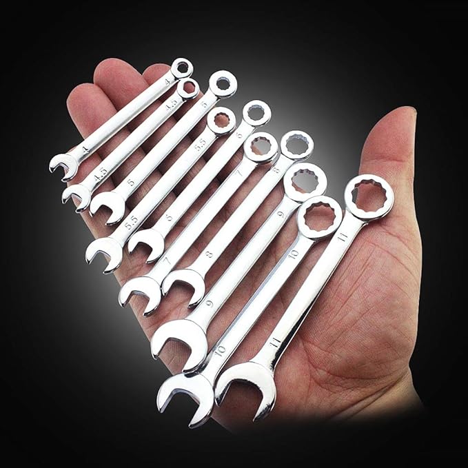 SPEEDWOX Small Wrench Set, 4mm-11mm, 5/32-7/16 Inch, Angled Box End, High Carbon Steel, 2 Mini Wrenches, 2 Metric Wrenches, Storage Pouches