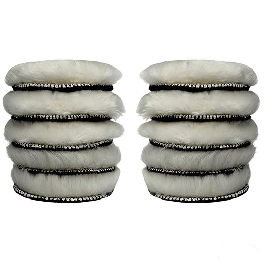 Gracefur 10 Pcs 3 Inch Lambs Wool Polishing Buffing Pads with Hook and Loop Back, Soft Sheepskin Buffer Pads for Vehicles, Boat, Furniture, Floors and So On