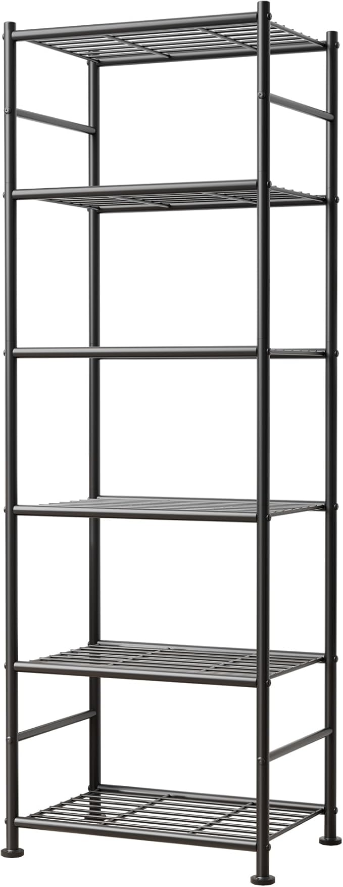 Sakugi 6-Tier Metal Storage Shelves - Slim Shelf Organizer with Reinforced Side Bars, Spacious Storage for Kitchen, Bathroom, and Laundry Room Organization, 18.2" x 12.5" x 70.1", Black
