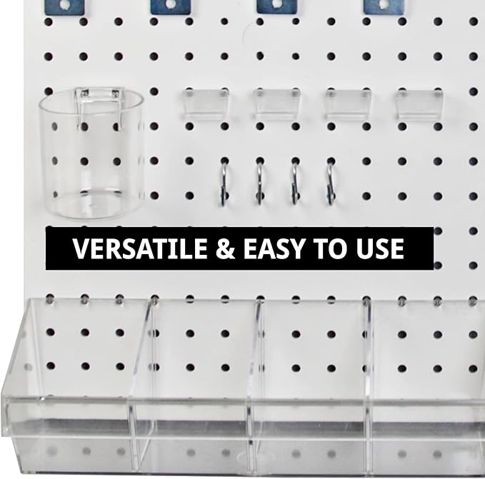 Azar Displays, 900945-WHT, 70 Piece Pegboard Organizer, Wall Mount Peg Board Combination Panel Kit for Bedroom, Craft Room, Study, Office or Garage, Assorted Accessories Hooks and Bins, 27"x22", White