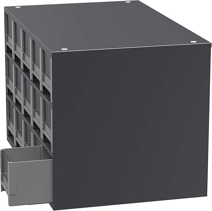 Akro-Mils Steel Garage Storage Cabinet, Small Parts Organizer Metal Cabinet for Hardware, Nails, Screws, Bolts, Nuts, and More, 17" W x 11" D x 11" H, 15-Drawer, Gray Cabinet/Gray Drawers (19715)