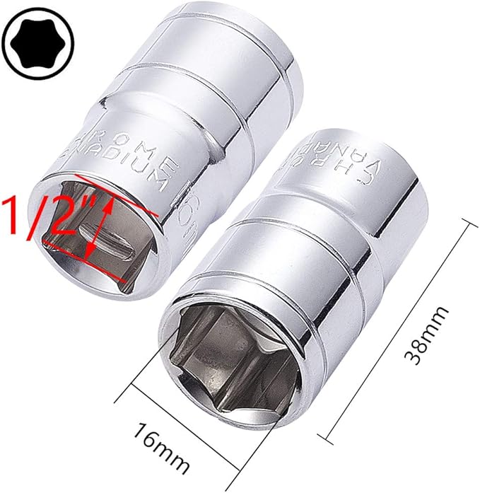 Utoolmart Shallow Socket, 1/2 Inches Drive 6-Point 16mm Metric Socket, Chrome Vanadium Steel Chrome Finish, for General Repairs