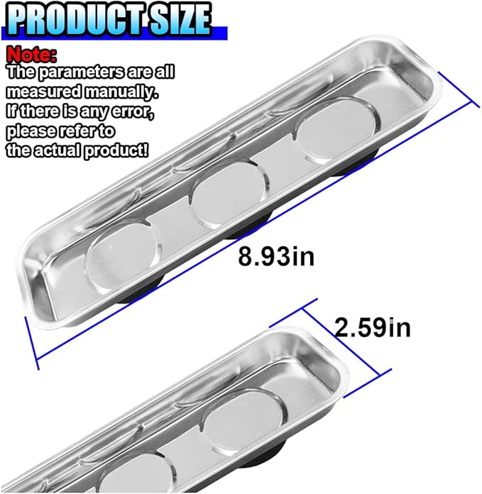 3PCS Magnetic Tray Holder, Stainless Steel Extra Strong Magnetic Bowl Parts Tray Set for Screws, Nuts, Bolts, Sockets, Pins – Mechanic Tool Metal Parts Organizer for Automotive Repair (Rectangular)