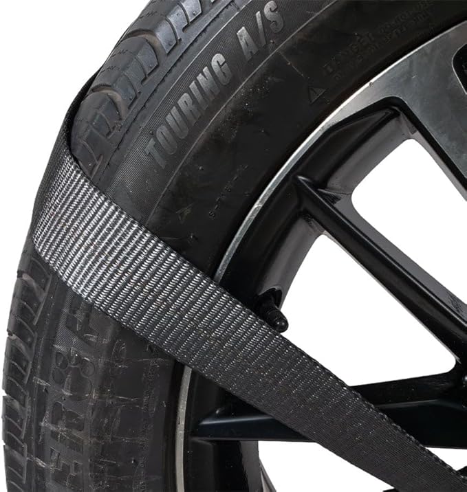 Mytee Products 4 Pack 2"x120" Car Tie Down Straps for Trailer with Flat Hook - 3333 LB WLL Black Lasso Style Tire Straps for Car Trailer with Ratchets - Vehicle Tie Down Wheel Straps for Hauling Cars