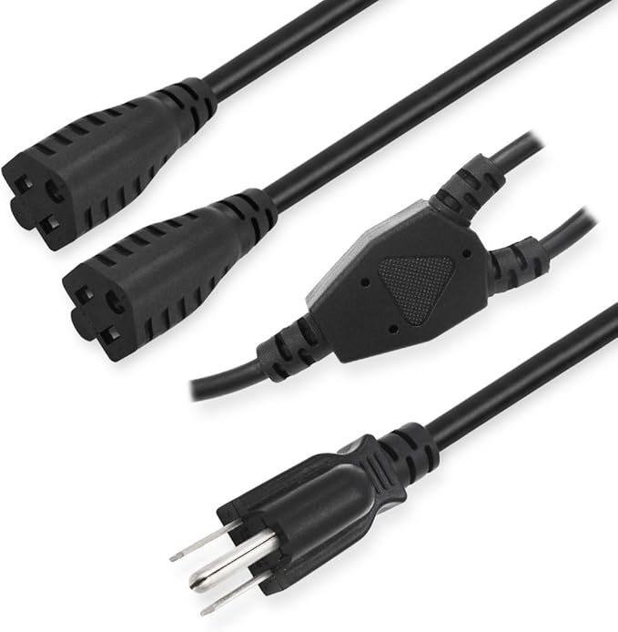 KUNCAN Power Cord Extension Y Splitter - 2 Way Outlet Adapter NEMA 5-15R to 1 NEMA 5-15P with 18AWG 300V Plug 1ft 13A