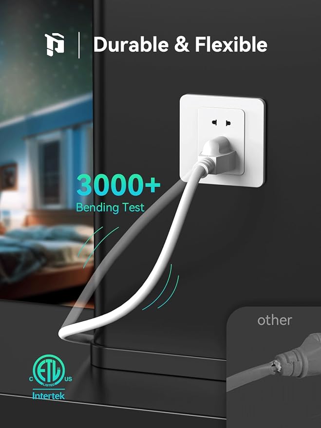PLUGTUL 3 FT Extension Cord Black, 2-Pack Short Power Cord, Indoor/Outdoor 16 Gauge 3 Prong Grounded Wire ETL Listed, 13A 1625W 125V SJTW
