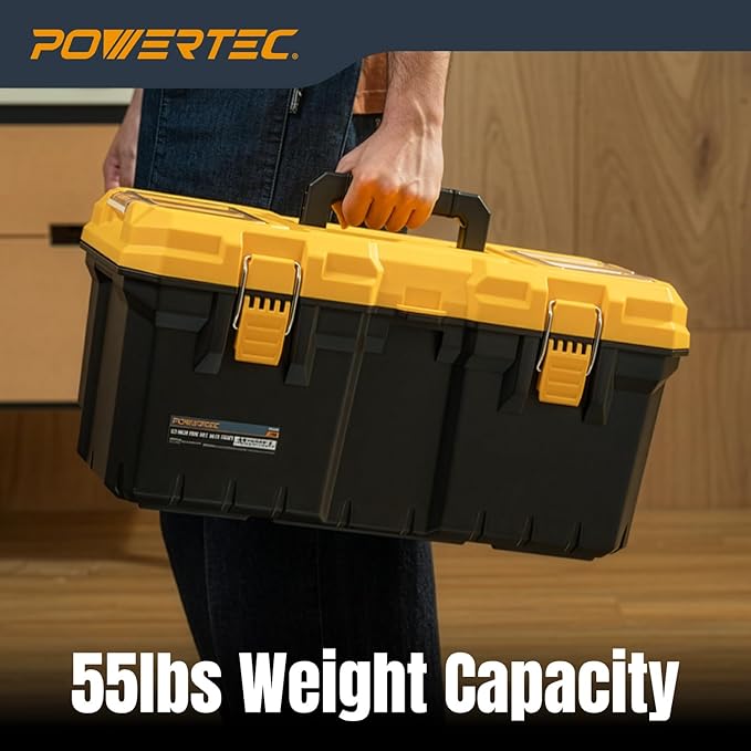 POWERTEC PRO 22-Inch Tool Box with Trays - Lockable, Metal Latch, Organizer, Portable Storage for Tools, Small or Mid-Sized Parts (72363V)