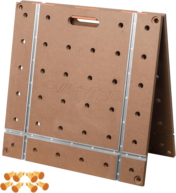 POWERTEC Arachni-Flex 24" x 48" Foldable Workbench Tabletop - Portable Work Surface with Pre-drilled Dog Holes, T-Tracks & Quick-Insert Locks for Arachni Flex Woodworking Collapsible Workstand (72034)
