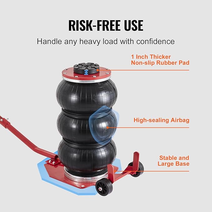 VEVOR Air Jack, 3 Ton/6600 lbs Triple Bag Air Jack, Airbag Jack with Six Steel Pipes, Lift up to 17.7 inch/450 mm, 3-5 s Fast Lifting Pneumatic Jack, with Long Handles for Cars, Repair, (Red)