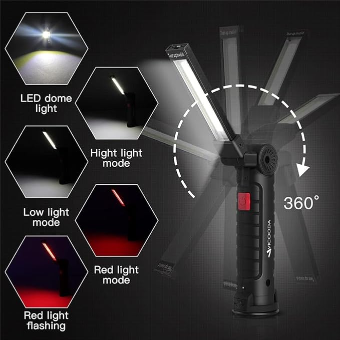 LED Rechargeable Work Light with Magnetic Base Hanging Hook, 360° Rotate 5 Modes, Mechanic Flashlight for Car Repair, Grill, Outdoor, Emergency, Tight Spaces - Tool Gifts for Men (4 Pack)