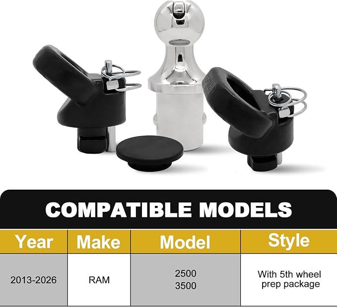 60618, Puck System Gooseneck Hitch Ball Kit, Compatible with 2013-2026 Dodge RAM 2500 3500, 2-5/16 Inch Gooseneck Ball for Truck Bed with 2 Gooseneck Safety Chain Anchors | 38000 lbs GTW/ 9500 lbs VTW