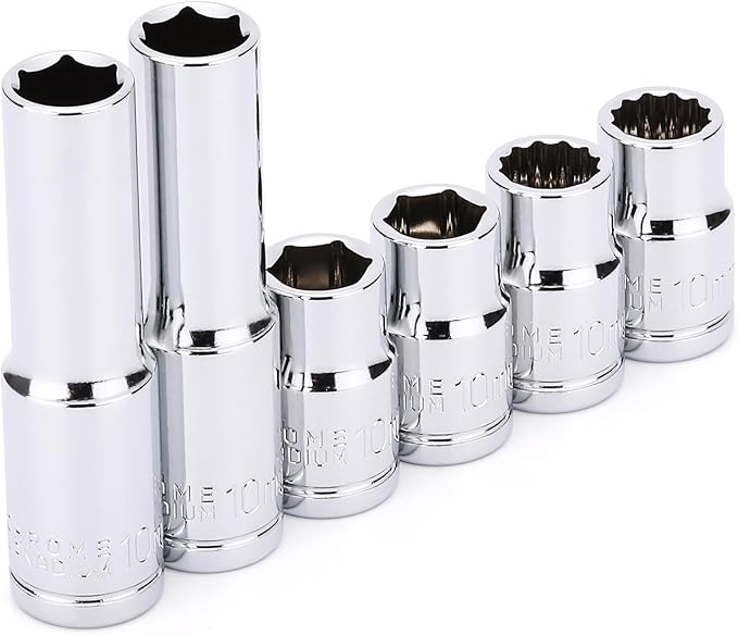 CASOMAN 6 Pieces 3/8-Inch Drive Impact Socket Set, Deep & Shallow, 10mm, Metric, 6 Point & 12 Point Desgin, Mirror Chrome Finish
