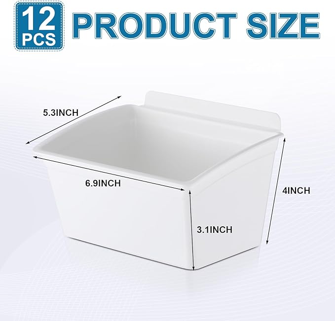 Unittype 12 Pcs Storage Bin Plastic Slatwall Bins for Slatwall Organizer Containers Garage Accessories(White)