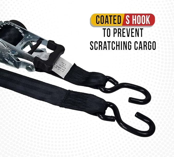Mytee Products (8 Pack) 2" x 10' Auto Retractable Ratchet Straps with Coated S Hook