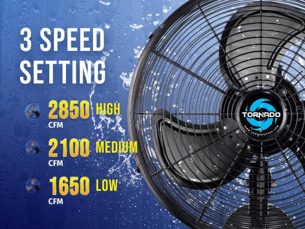 Tornado 16 Inch Pro Series Waterproof Outdoor Oscillating Wall Mount Fan - High Velocity Heavy Duty Metal Wall Mount Fan for Industrial, Commercial, Residential, and Greenhouse Use - UL Safety Listed
