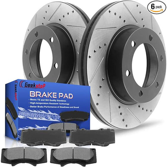 4WD Front Brake Rotors and Pads Kit for 2004 2005 2006 2007 2008 Ford F-150, 2006 2007 2008 Lincoln Mark LT Drilled & Slotted Brake Rotors and Ceramic Brake Pads Kit