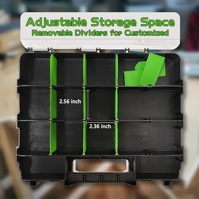 Tool Box Storage Organizer, TONGQI 34-Compartment Double Side Small Parts Box with Removable Plastic Dividers for Hardware, Screws, Bolts, Nails, Jewelry and Fishing Accessories, 1 Pack