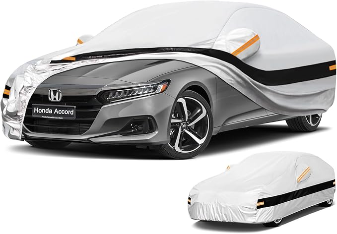 10 Layers Car Cover Custom Fit for Honda Accord (2001-2024) Waterproof All Weather for Automobiles, Outdoor Full Cover Rain Sun UV Protection.Silver